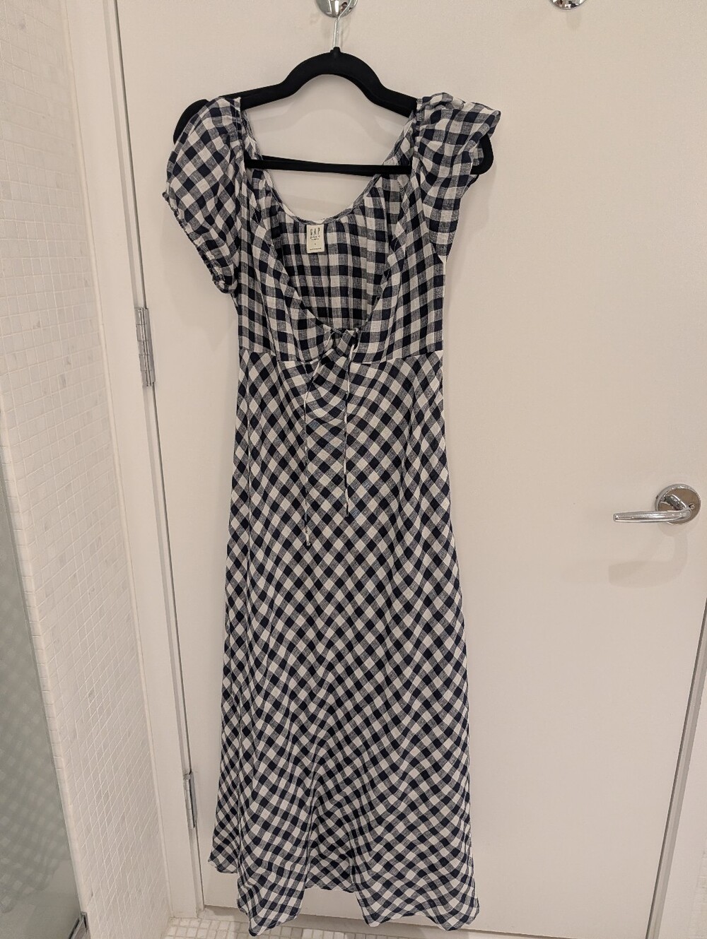 Gap doen Navy Gingham Maxi Dress